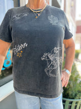 Washed Black Western embroidery tee