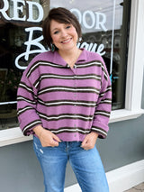 Stripe Long Sleeve Fuzzy Cardigan