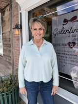Exposed Seam Long Sleeve Collared Shirt