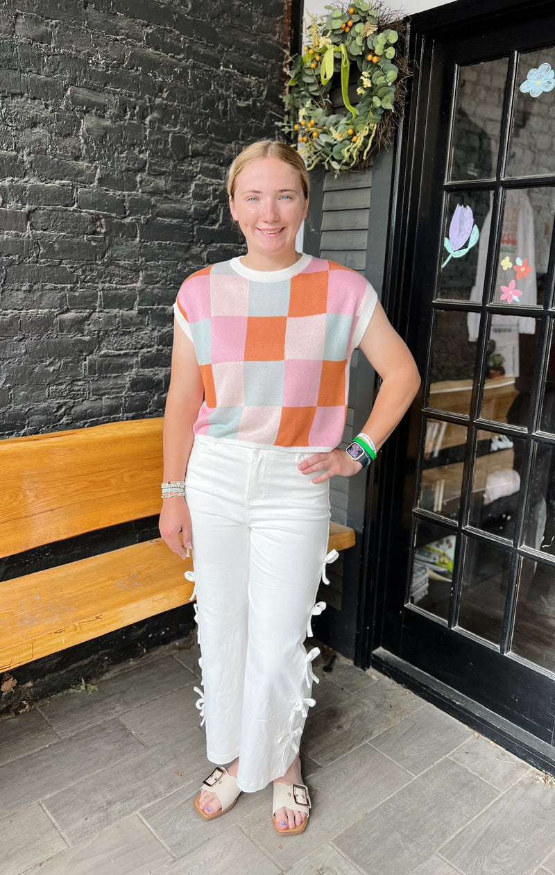 High Waisted Cropped Jeans with Side Bows