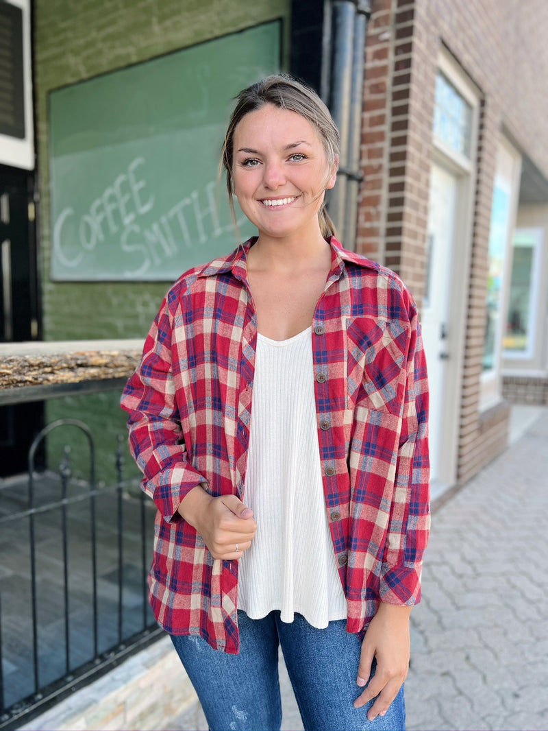 Navy/Burgundy Mix Plaid Flannel