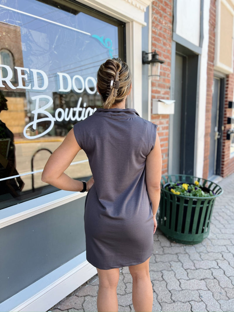 Sleeveless Mock Neck Half Zip Dress