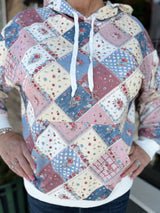 Blue and Pink Floral Patchwork Hoodie