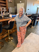 Floral Printed Washed Twill Pants