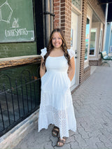White Eyelet Smocked Maxi Dress