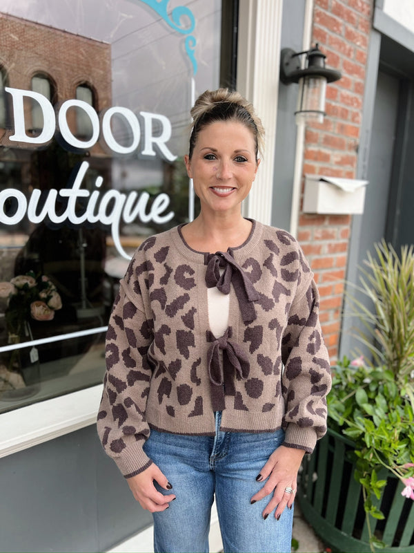 Leopard Long Sleeve Tied Cardigan