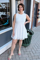 White Lace Sleeveless Fit and Flare Dress