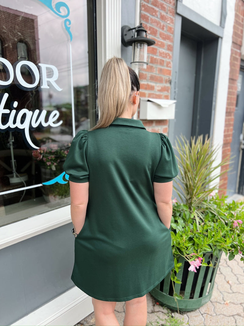 Forrest Green Jersey Collared Dress With Pockets