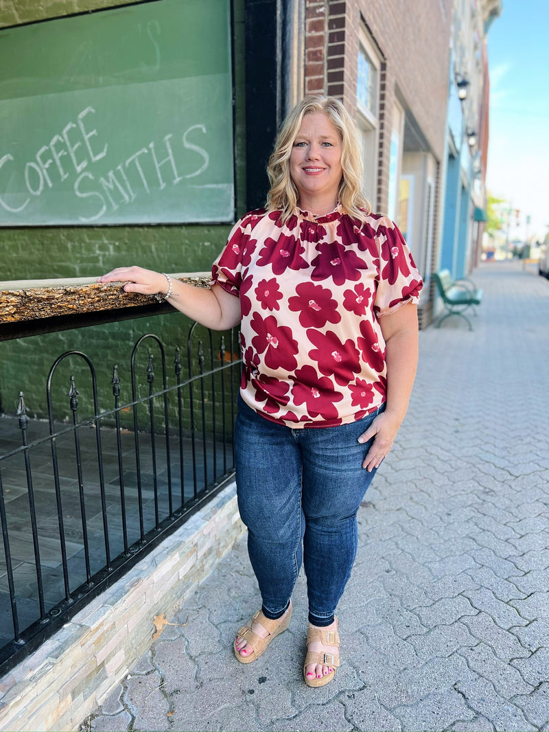 Curvy Burgundy Daisy Dressy Top
