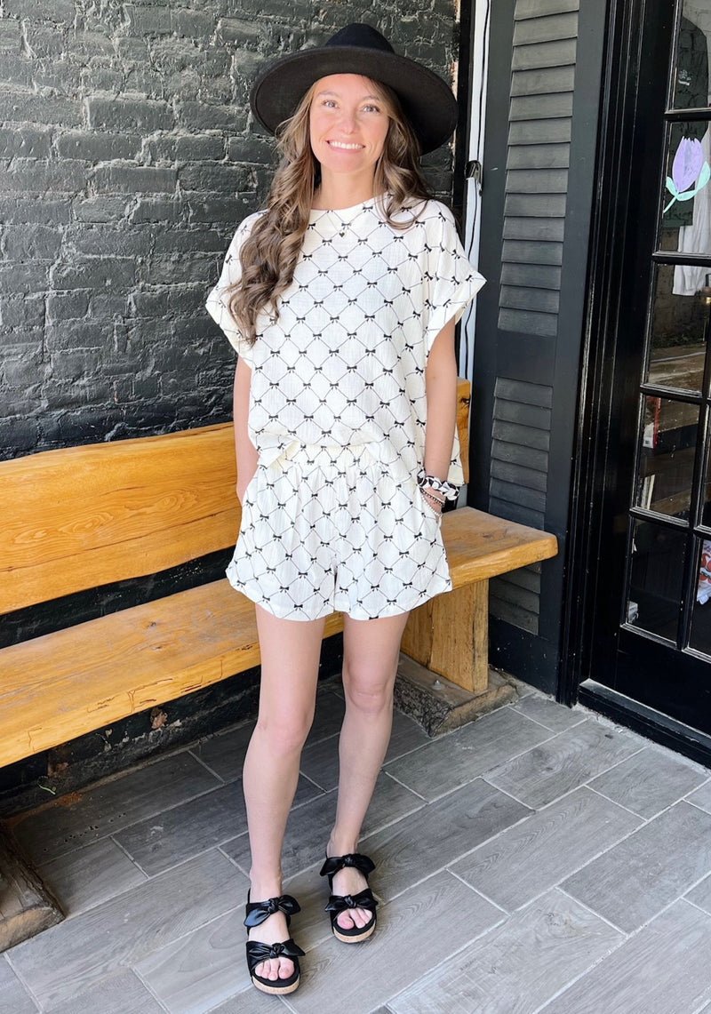 White Cotton set with Black Bow pattern