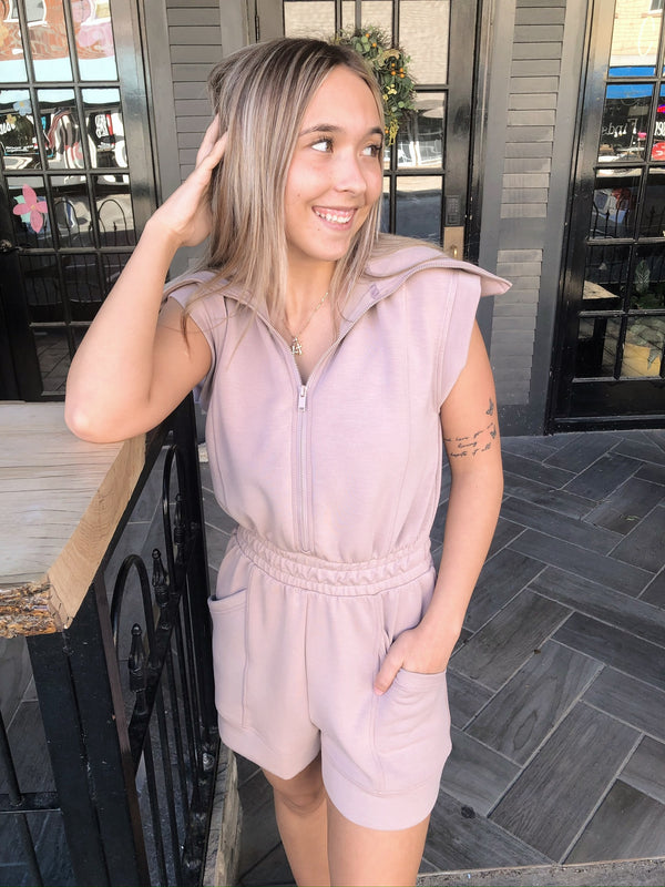 Light Mocha Sleeveless Scuba Romper