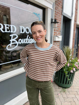 Mocha Striped Cropped Shirt