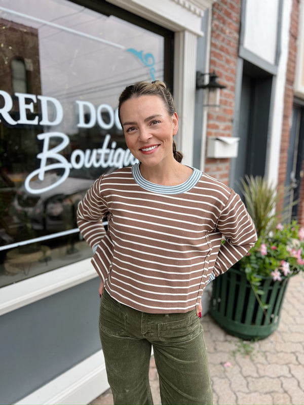 Mocha Striped Cropped Shirt