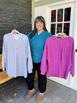 Curvy Exposed Seam Henley Sweater