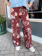 Burgundy Floral Printed Pants