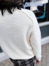 Ivory Half Button Crew Neck Sweater