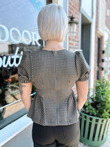 Black/Brown Gingham Peplum Top