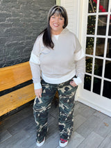 Curvy Emily's Camo Mid Rise Wide Straight Leg Jeans