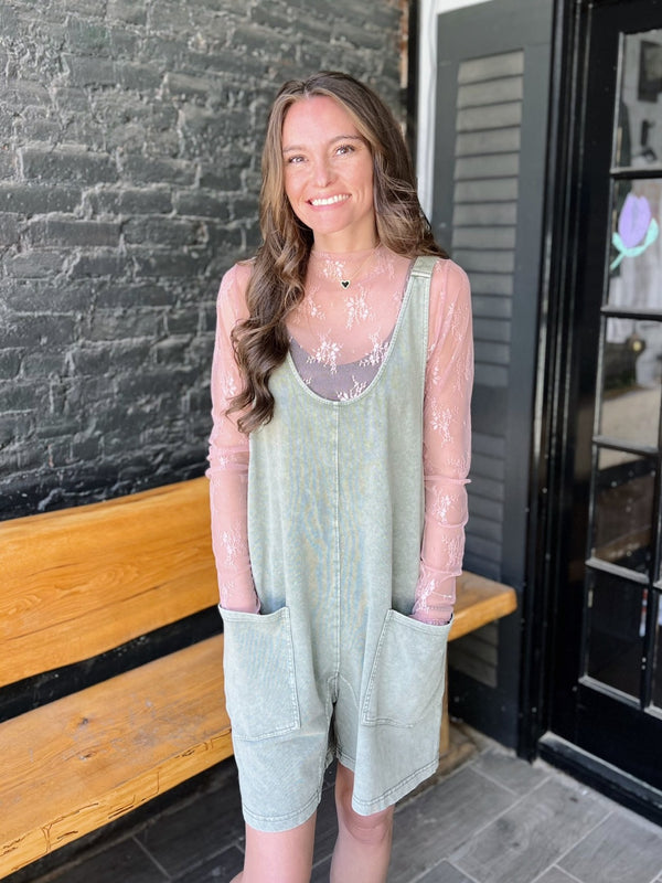 Olive Scoop Neck Adjustable strap Romper
