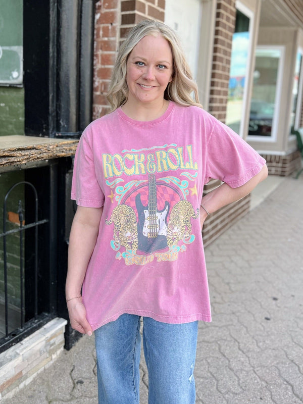 Pink Rock N Roll Vintage Graphic Tee