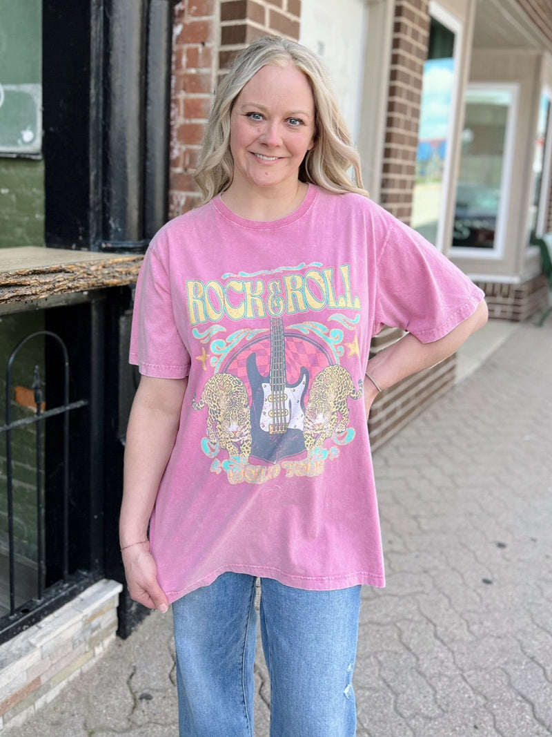 Pink Rock N Roll Vintage Graphic Tee