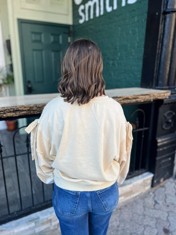 Ivory Exposed Seam Balloon Sleeve Sweatshirt