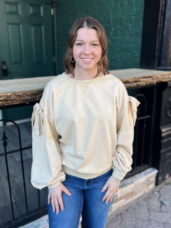 Ivory Exposed Seam Balloon Sleeve Sweatshirt