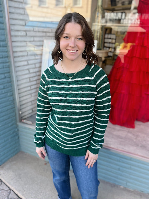 Green Long Sleeve Striped Sweater