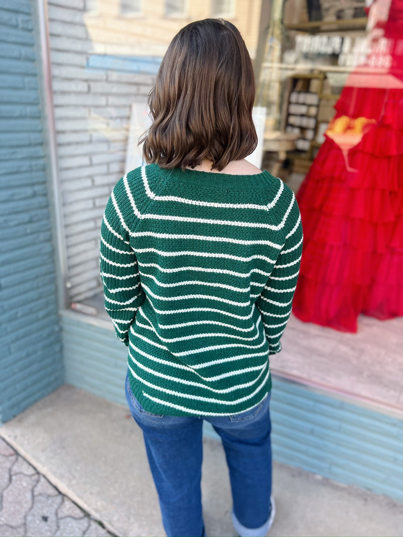 Green Long Sleeve Striped Sweater