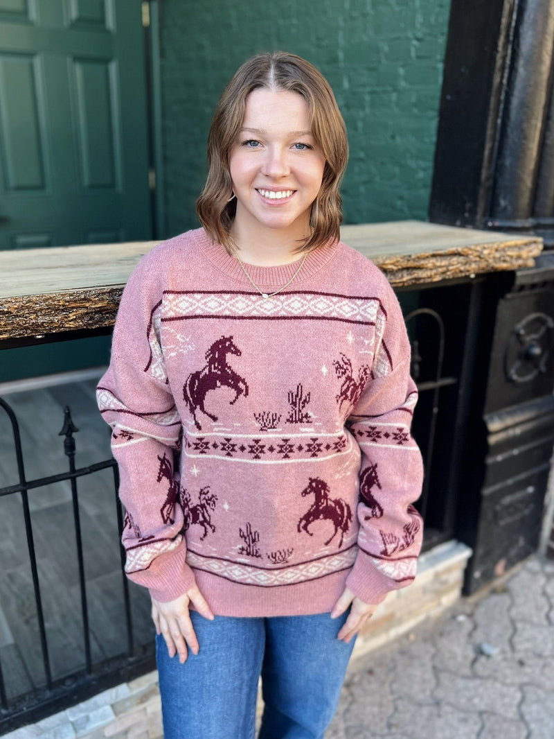 Mauve Western Horse Sweater