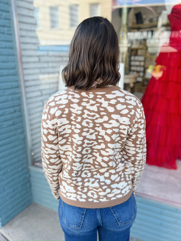 Taupe Leopard Caridigan With Gold Buttons