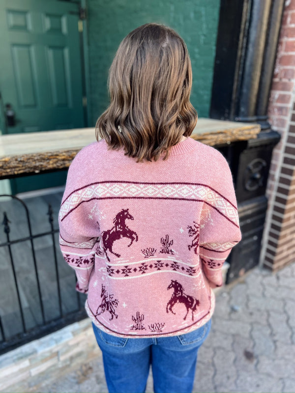 Mauve Western Horse Sweater