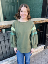 Olive Balloon Colorblock Sleeve Top