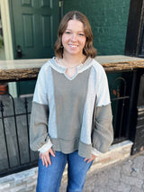 Gray Oversized Terry Cloth Contrast Top