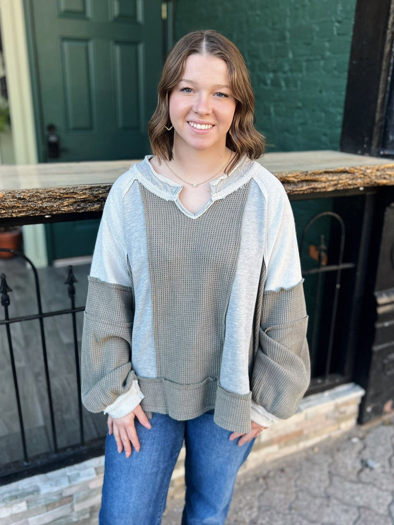 Gray Oversized Terry Cloth Contrast Top