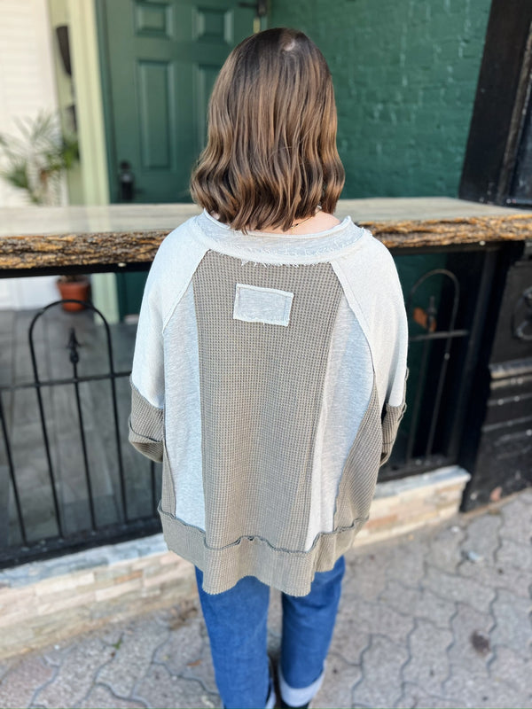 Gray Oversized Terry Cloth Contrast Top
