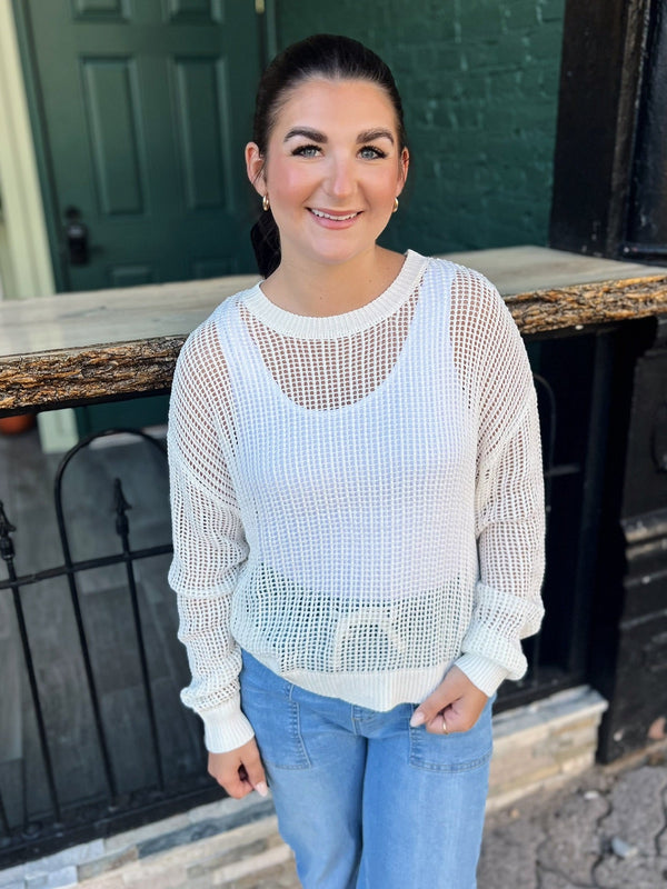 White Open Knit Sweater