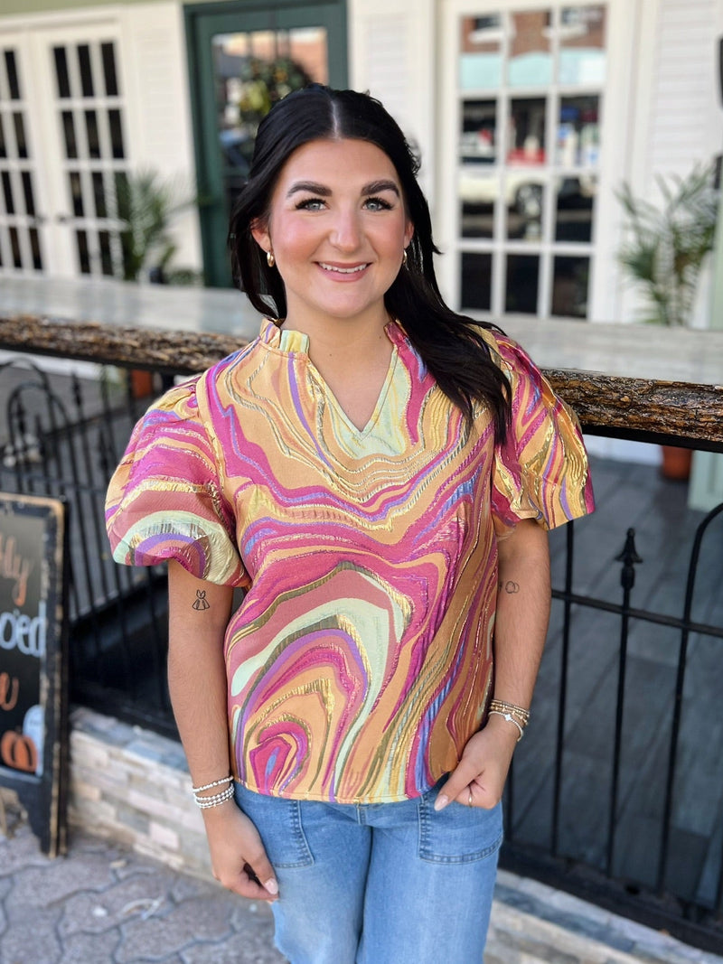 Multicolor Abstract Jacquard Top