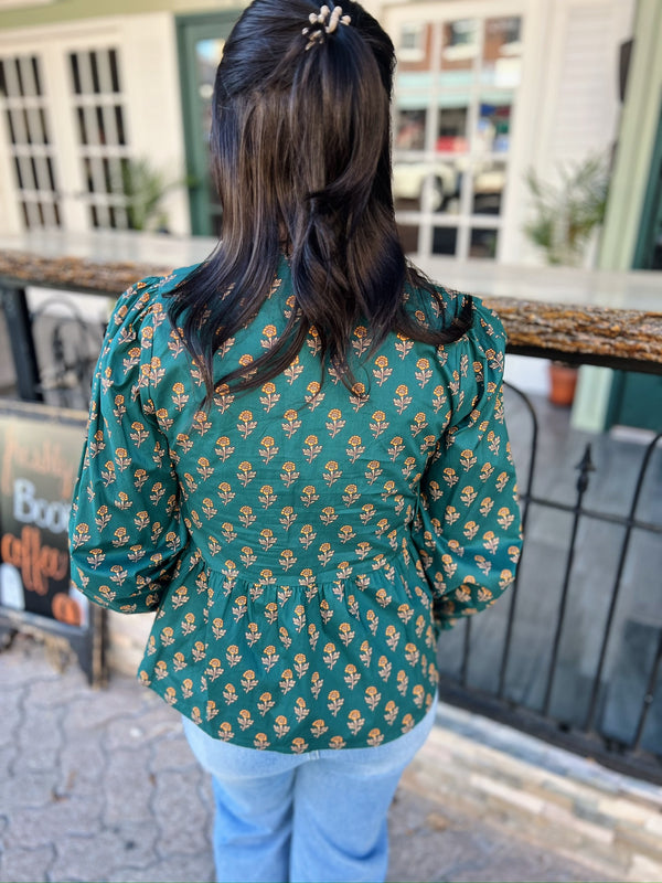 Teal Floral Peplum Top