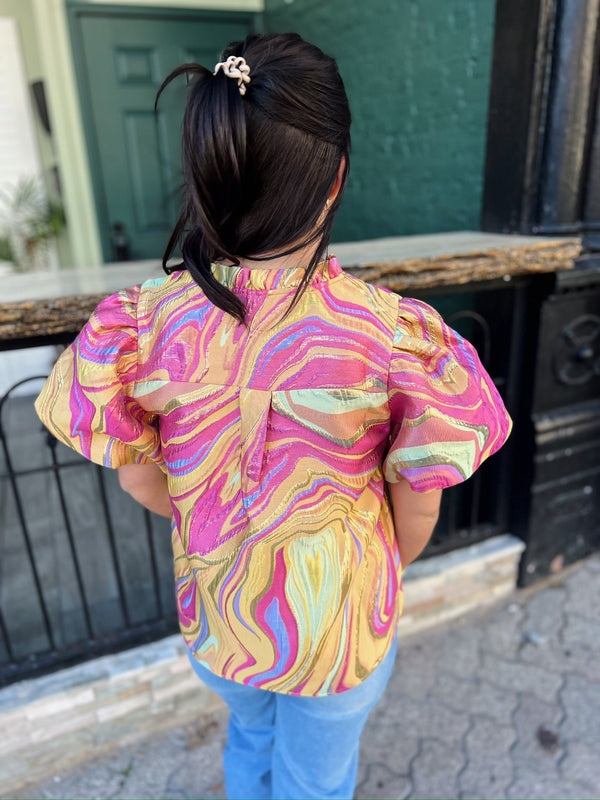 Multicolor Abstract Jacquard Top