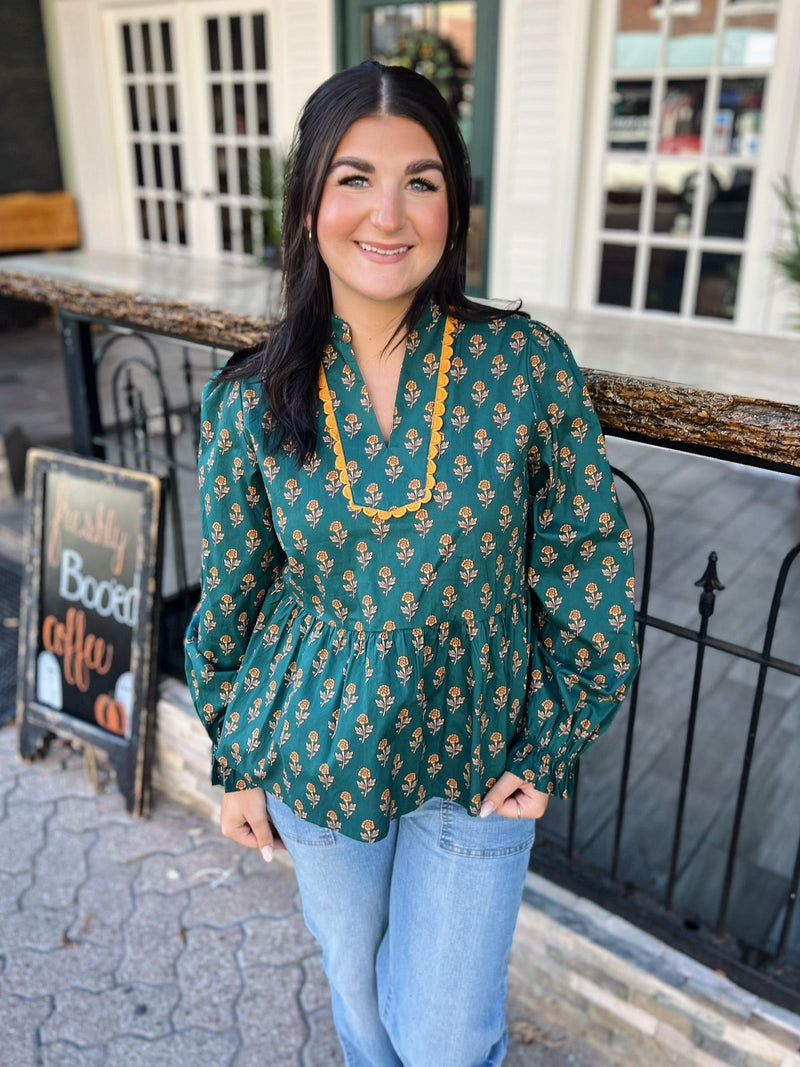 Teal Floral Peplum Top