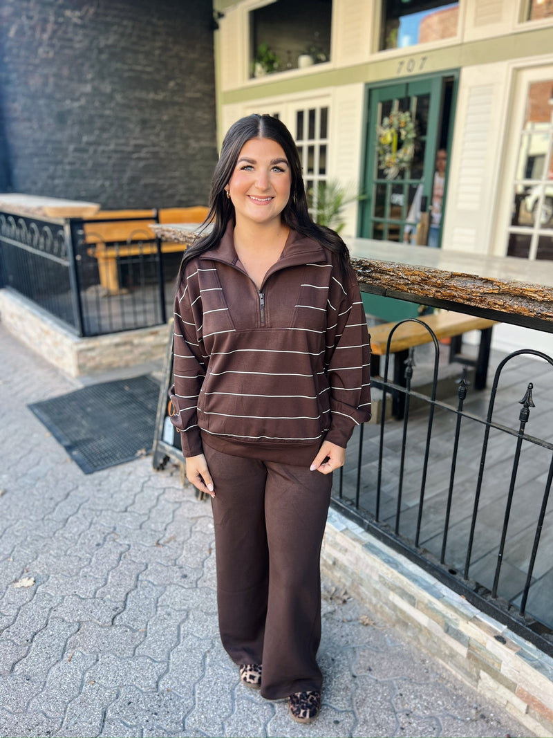 Stripe Quarter Zip Mock Neck Pullover