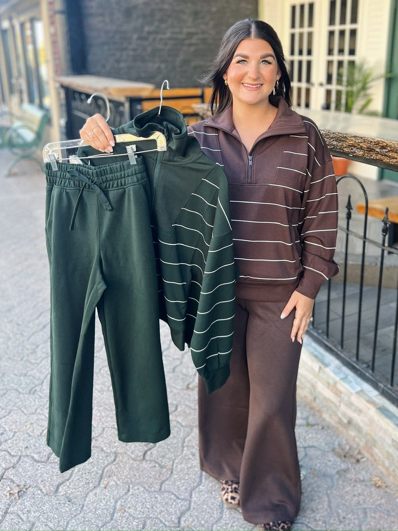 Stripe Quarter Zip Mock Neck Pullover