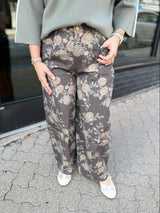 Brown Floral Wide Leg Barrel Pants