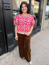 Fuchsia Short Sleeve Leopard Cardigan