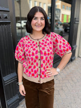 Fuchsia Short Sleeve Leopard Cardigan