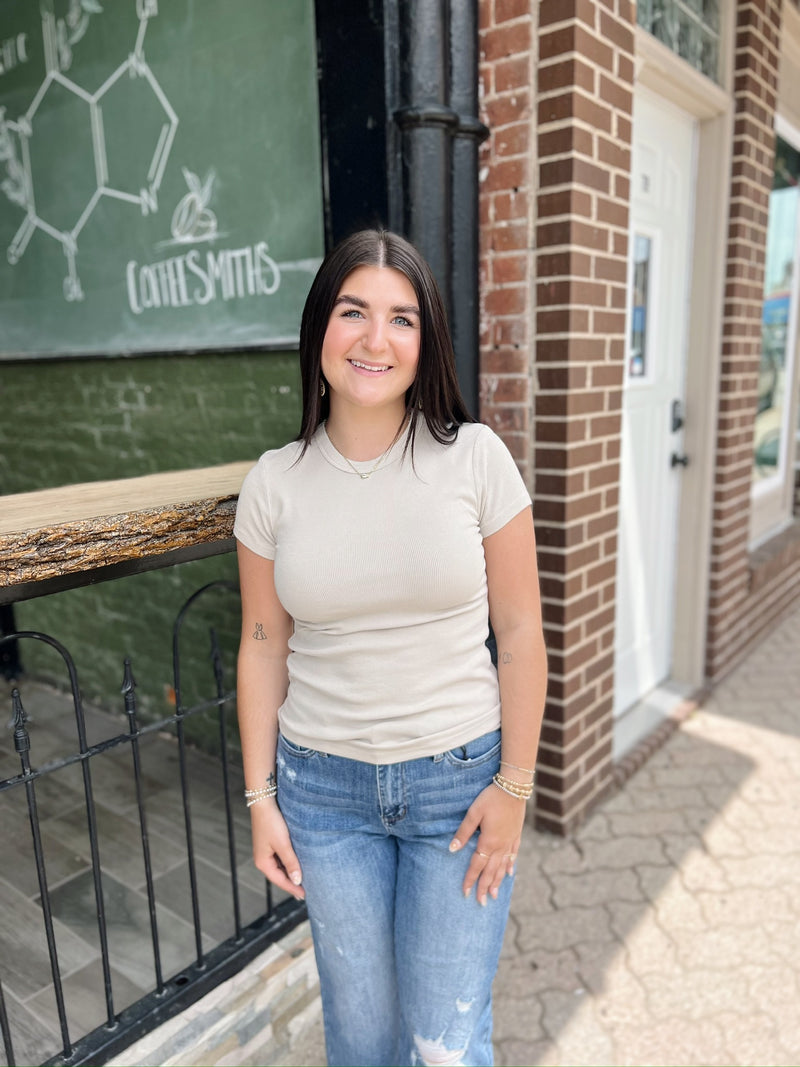 Round Neck Short Sleeve Basic Knit Top