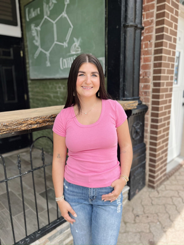 Ribbed Round Neck Short Sleeve Top