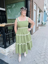 Curvy Olive Ric Rac Midi Dress