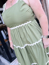 Curvy Olive Ric Rac Midi Dress